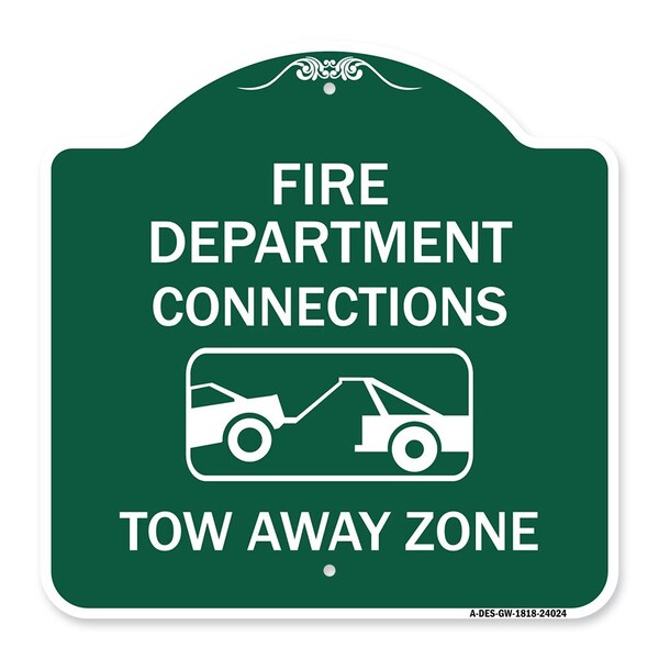 Fire Department Connection Tow Away Zone W/ Graphic, Green & White Alum, 18" x 18", GW-1818-24024
